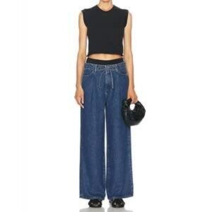 NWT Womens Frame (Item-605) Blue Super Drape Drawstring Wide Leg Jeans 30